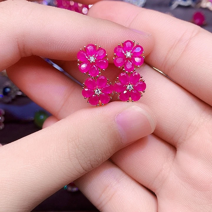 红宝石银S925镶嵌耳饰