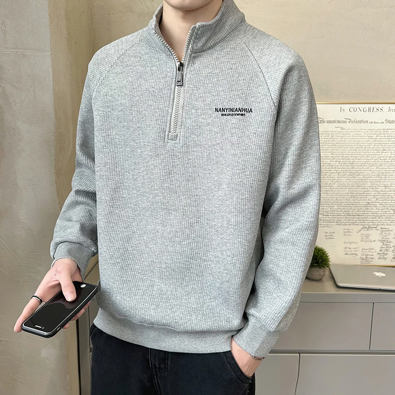 LEROLEHAR立领半拉链卫衣秋季宽松休闲长袖上衣男士春秋潮牌刺绣