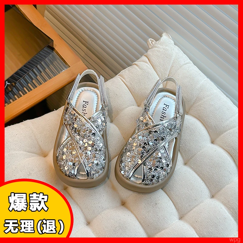 ABC女童凉鞋2025夏季新款女宝韩版软底亮片凉拖男童时尚百搭凉鞋