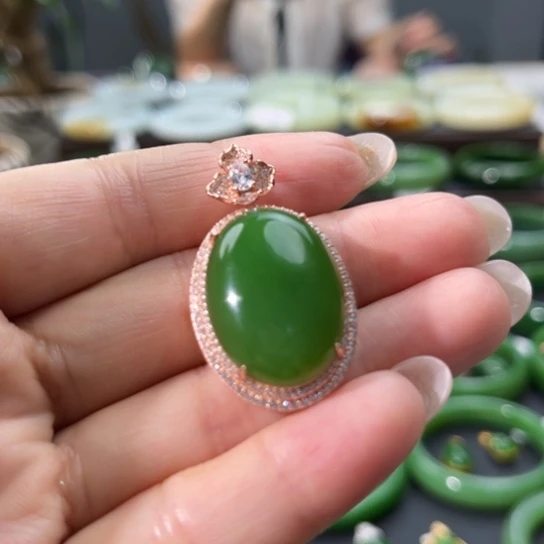 和田玉（碧玉）银S925镶嵌颈饰