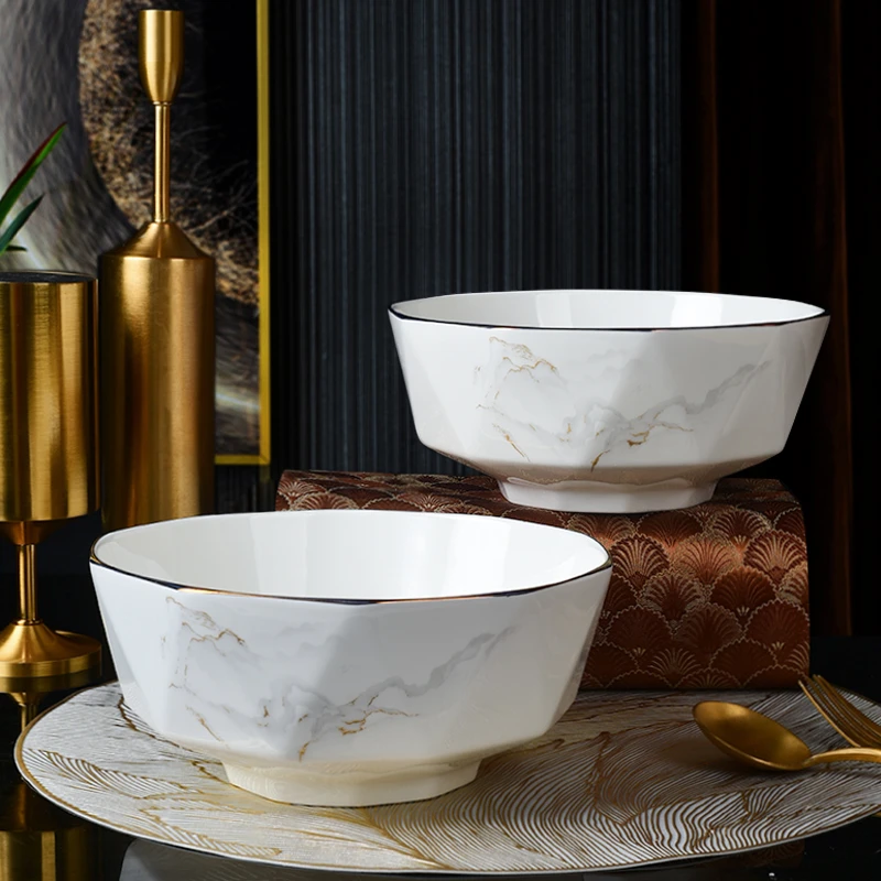 【电光金山水】8英寸钻石汤碗2025新骨瓷餐具金边高档大碗釉下彩