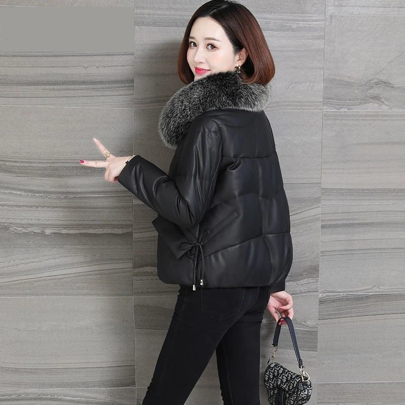 海宁皮衣服新款女小个子宽松大毛领加厚保暖棉服外套