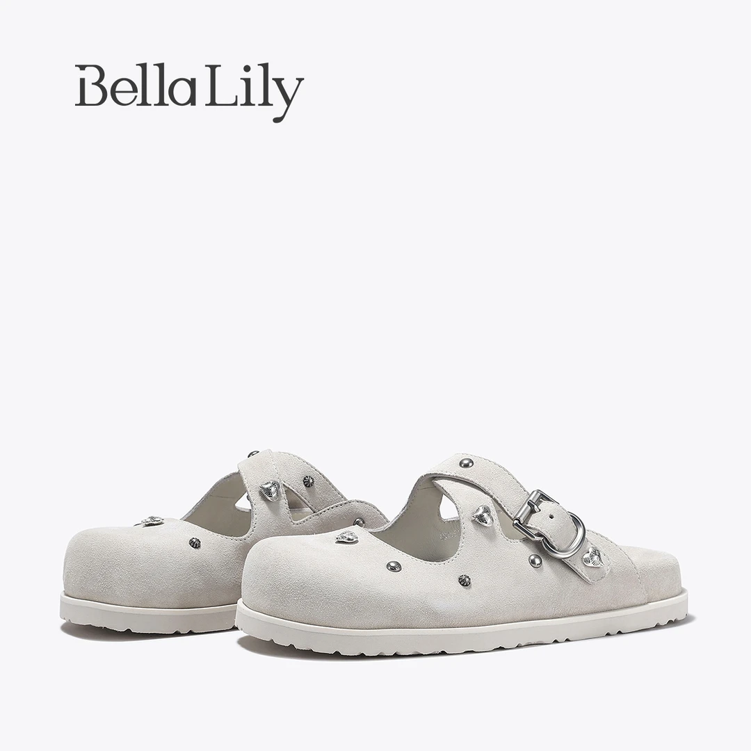 BellaLily2025春季无后跟厚底勃肯鞋女休闲拖鞋爱心潮流包头拖鞋