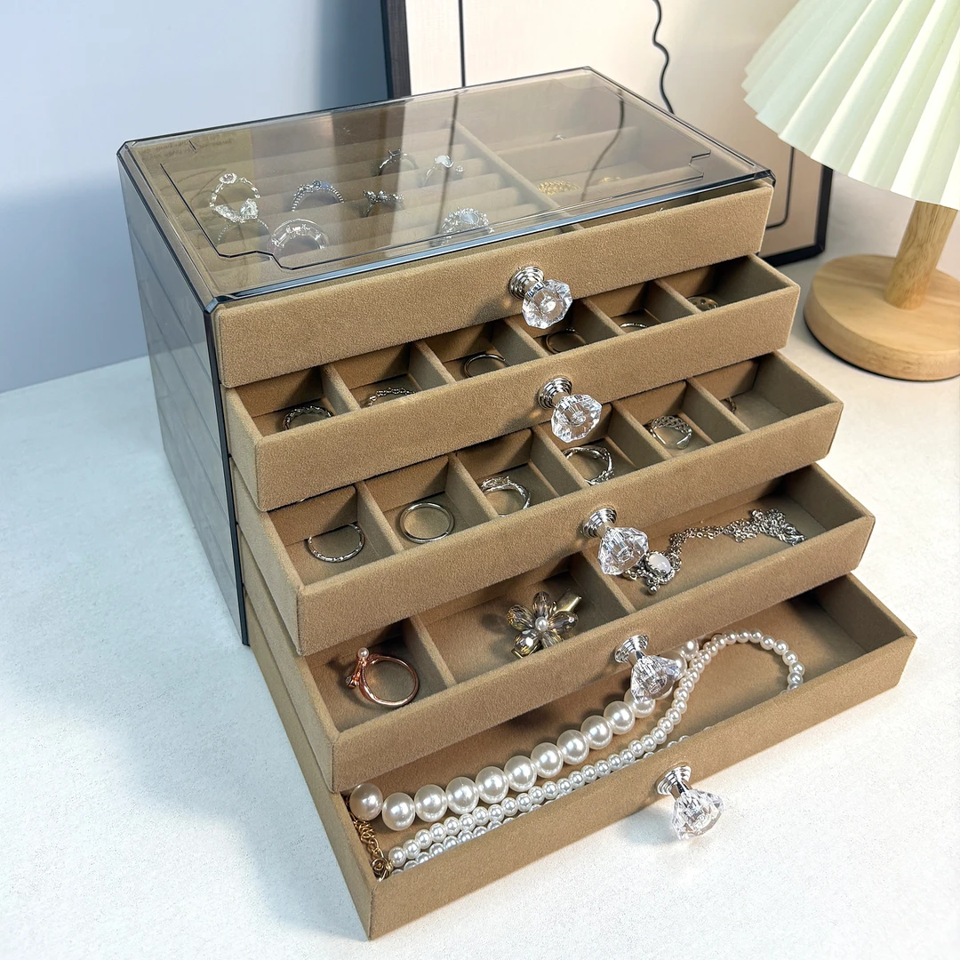 棕色高档首饰盒多层饰品盒抽屉式大容量戒指耳环展示收纳盒送女生