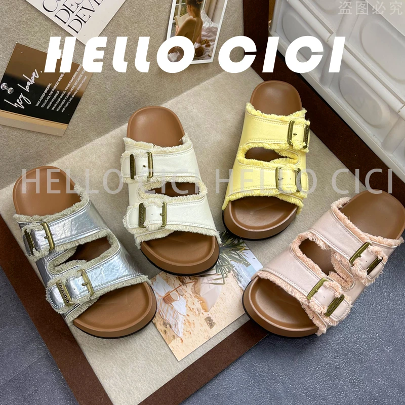 【退货补运费】高级感厚底勃肯拖鞋女外穿休闲一字拖沙滩凉拖鞋6039