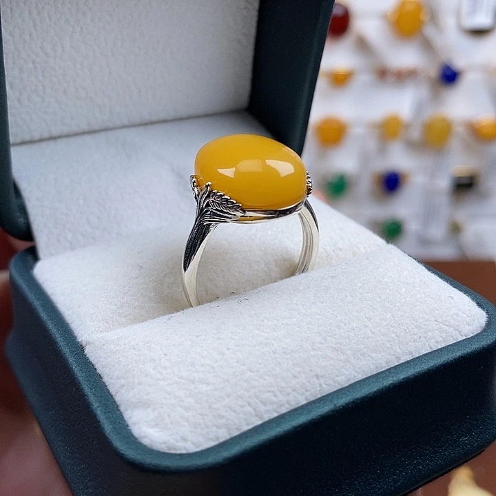 蜜蜡银S925镶嵌戒指