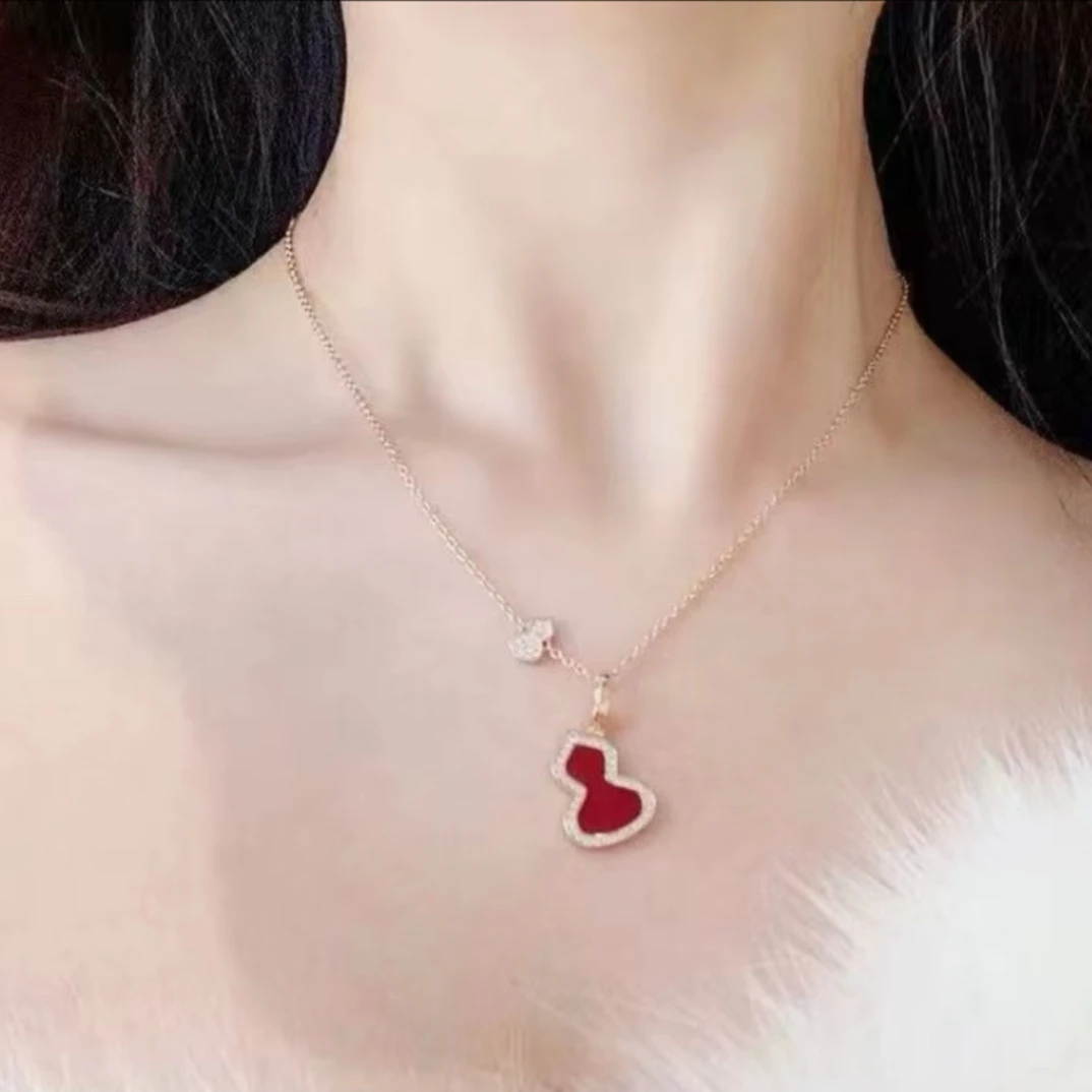 坠链均925银莫桑石 坠链均925银莫桑石 红葫芦项链 围镶红色