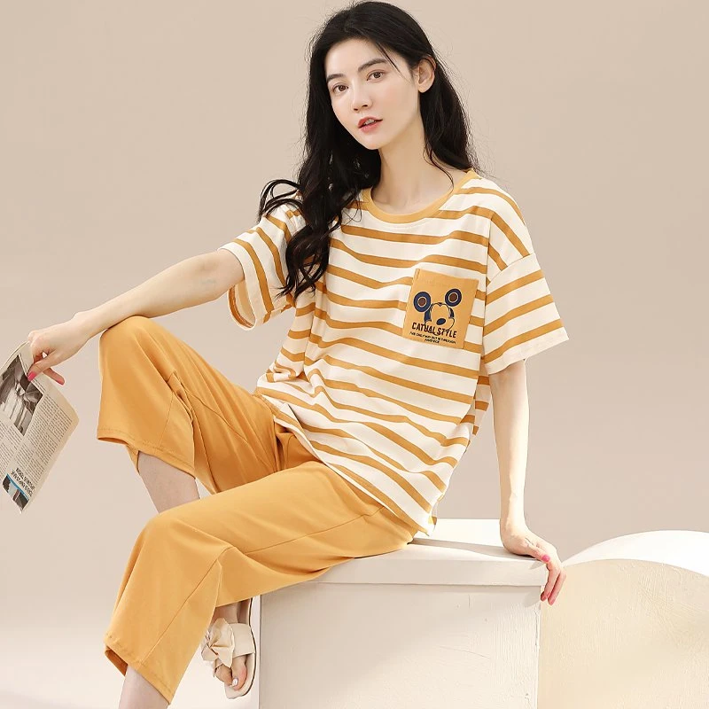 【伴】女士圆领短袖七分裤睡衣2301