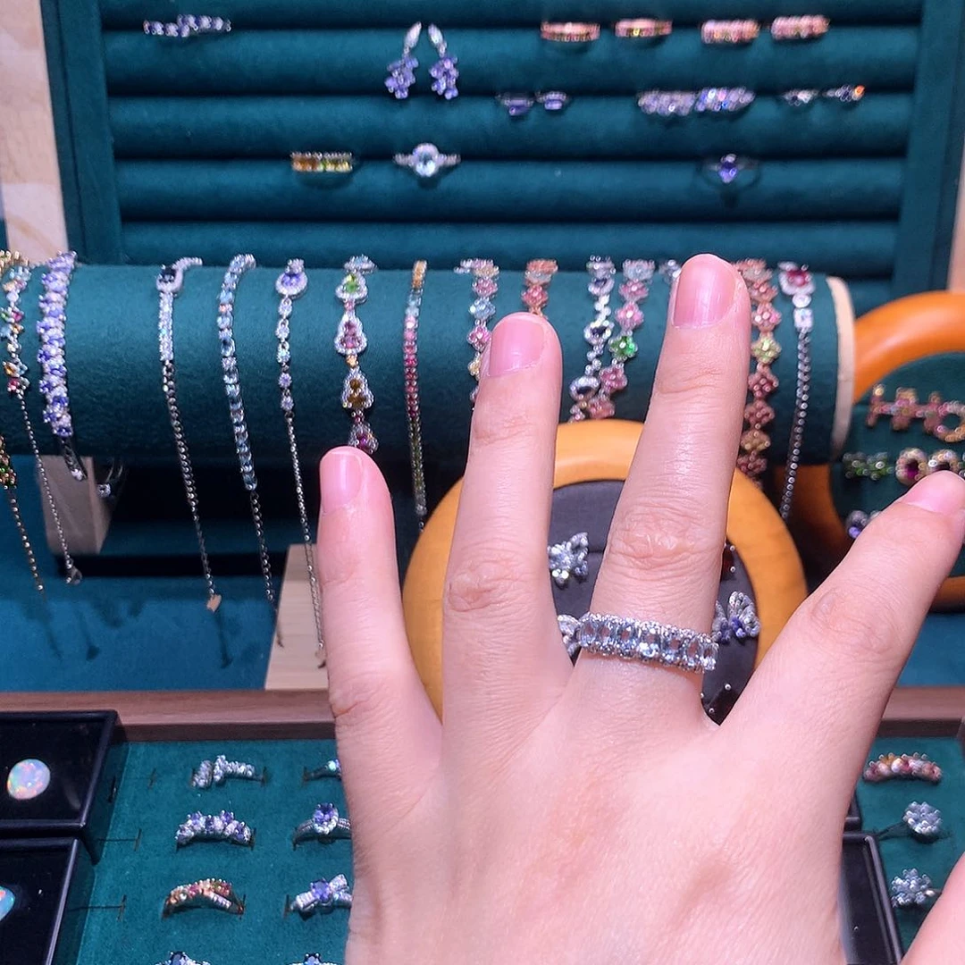 海蓝宝石戒圈银S925镶嵌海蓝宝戒指