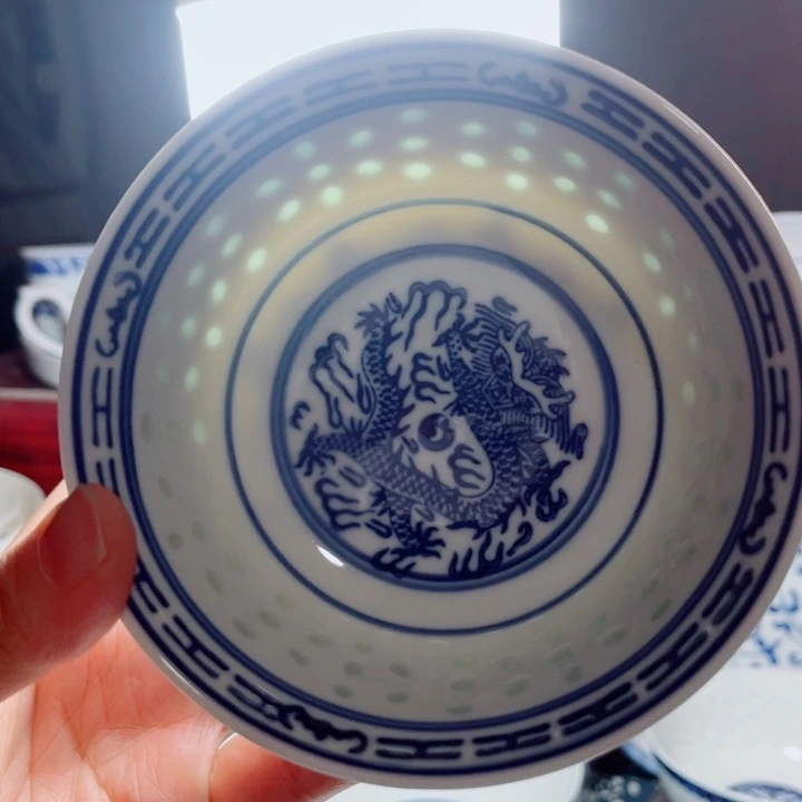 青花玲珑5寸饭碗龙纹