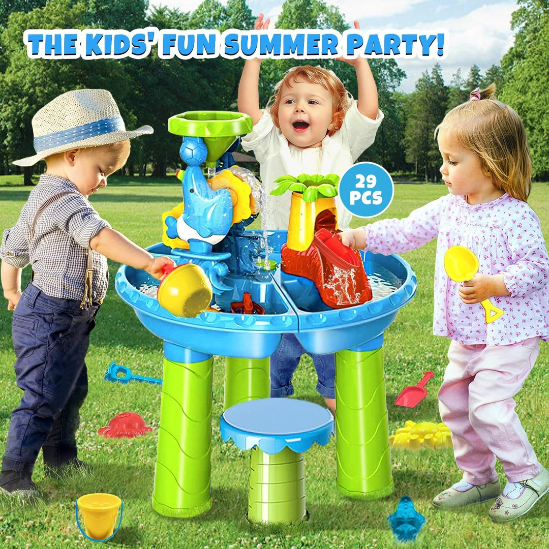 水帘瀑布戏水桌玩水池沙台室内外多功能沙滩玩具手推车翻斗车