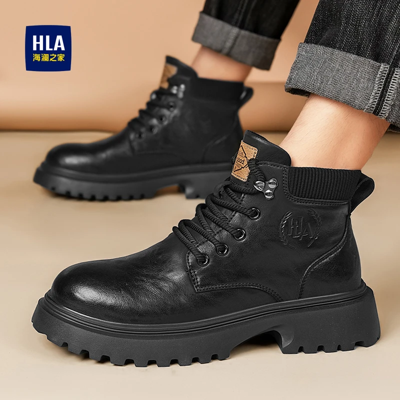 HLA/海澜之家2025春季新款男士时尚休闲马丁靴百搭潮流英伦风男靴