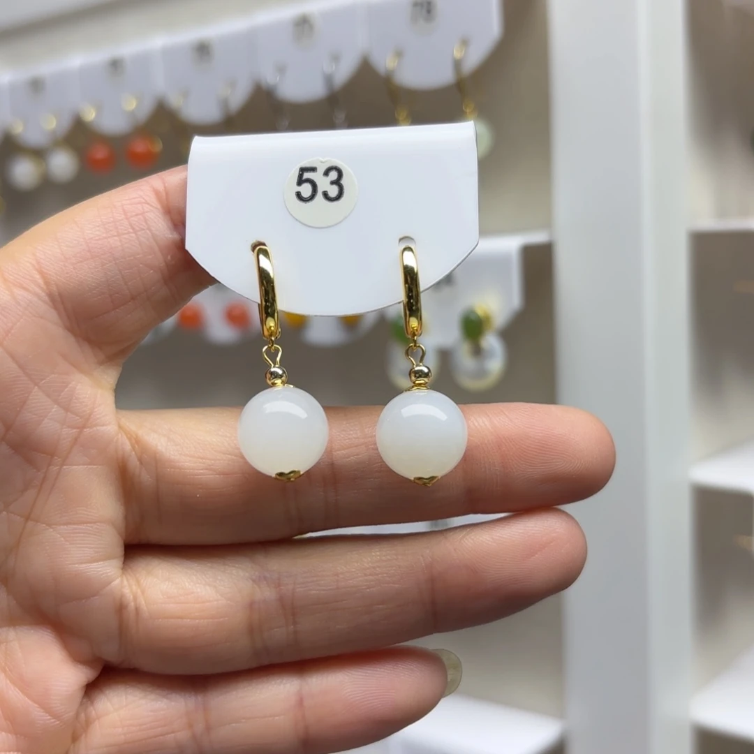 银S925镶嵌和田玉耳饰