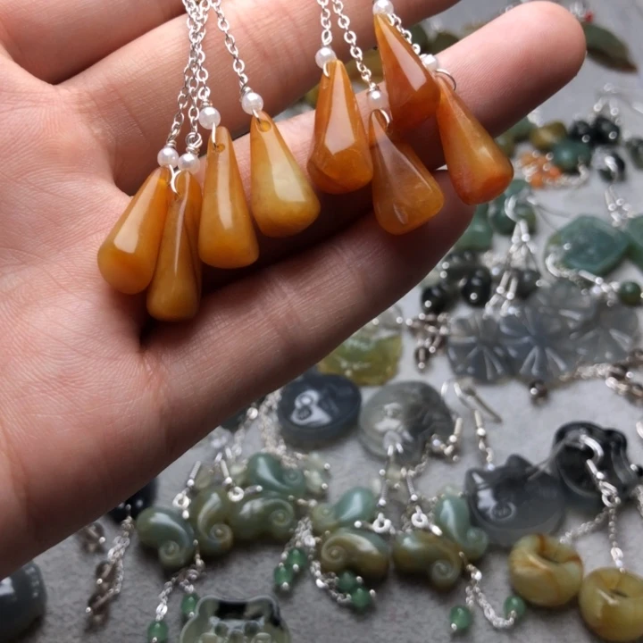 蛇纹石玉耳饰合金海***?