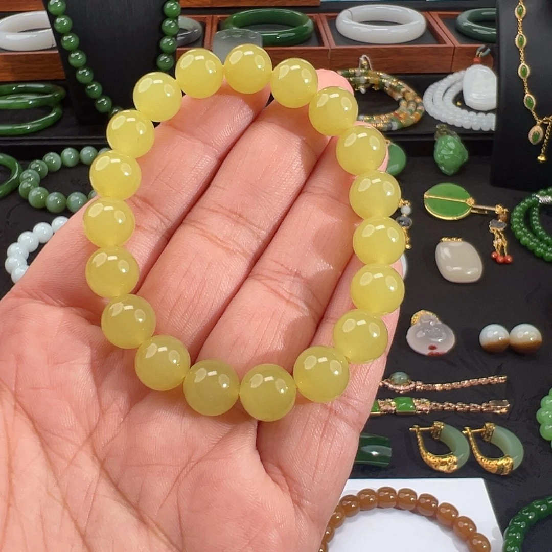 和田玉未镶嵌手串黄口鸡油黄10mm手串