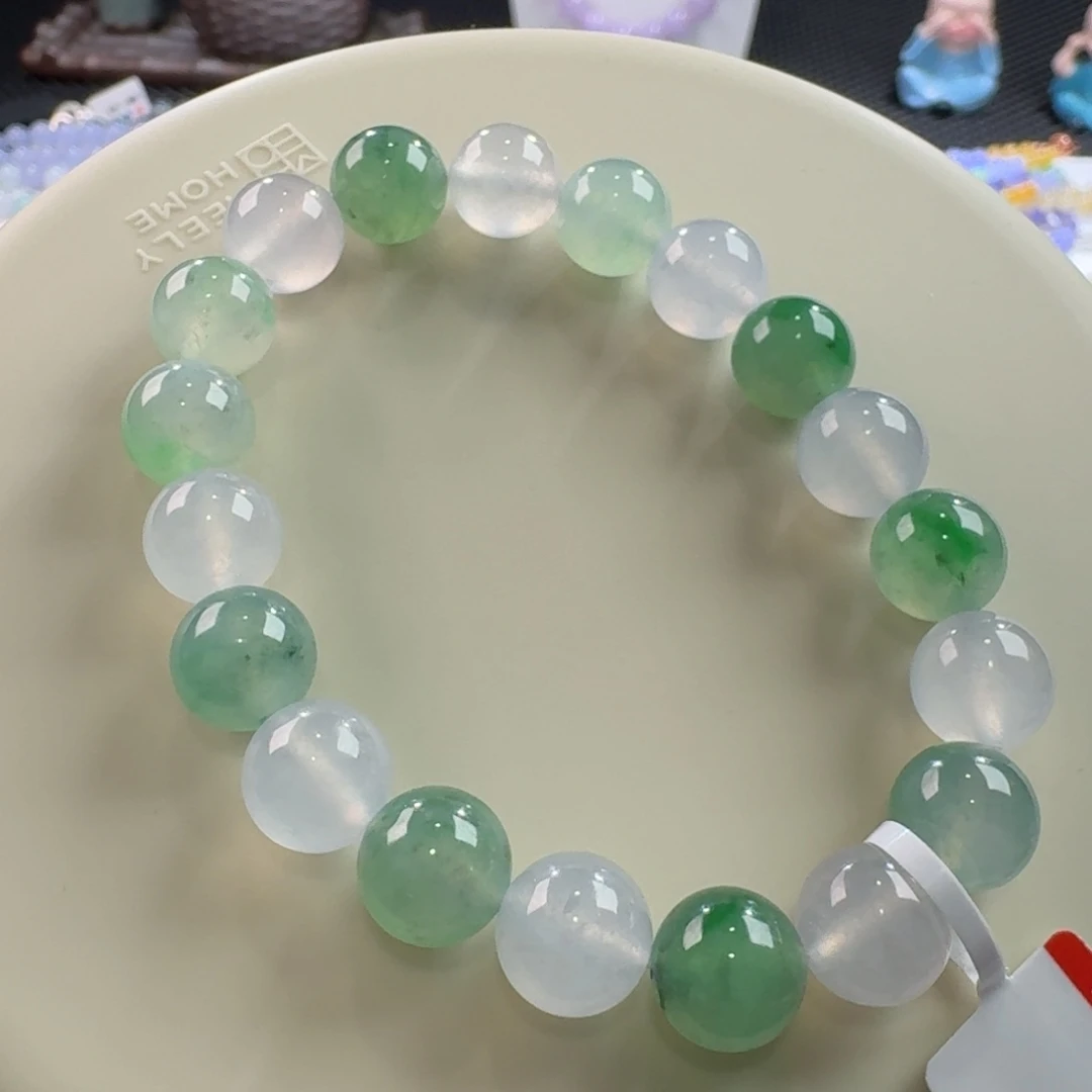 翡翠手链未镶嵌高冰双彩手串卡10 上新！漏！