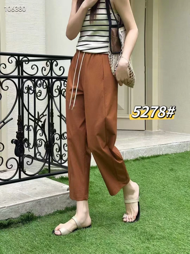 5278女士宽松休闲抽绳松紧腰九分裤显瘦百搭