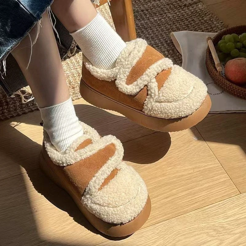 包跟棉拖鞋女冬季外穿百搭时尚魔术贴厚底羊羔绒室内家居保暖棉鞋
