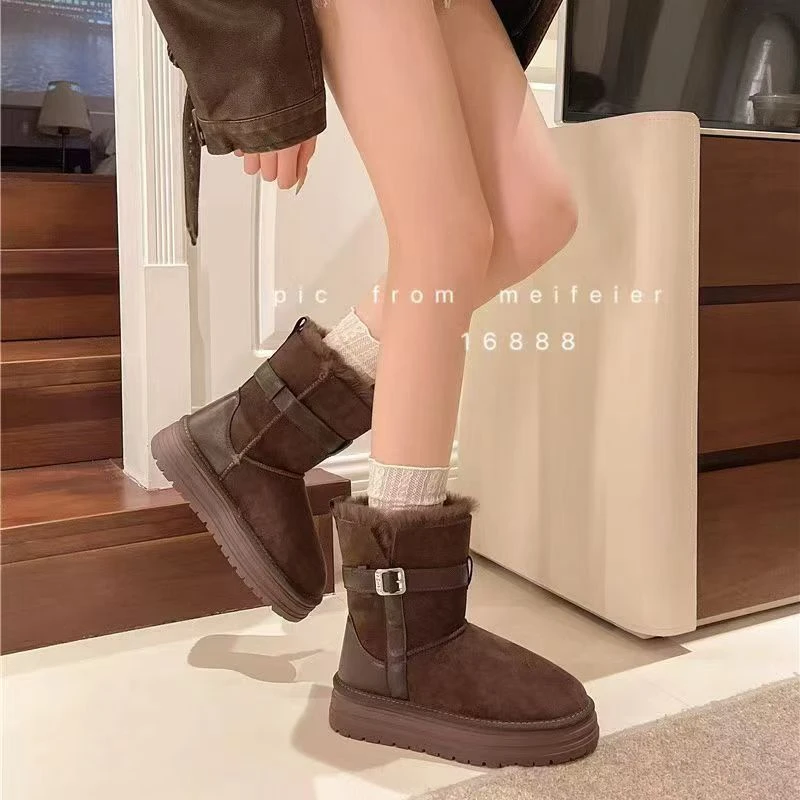 厚底中筒雪地靴女2025冬季新款东北两穿加绒加厚保暖