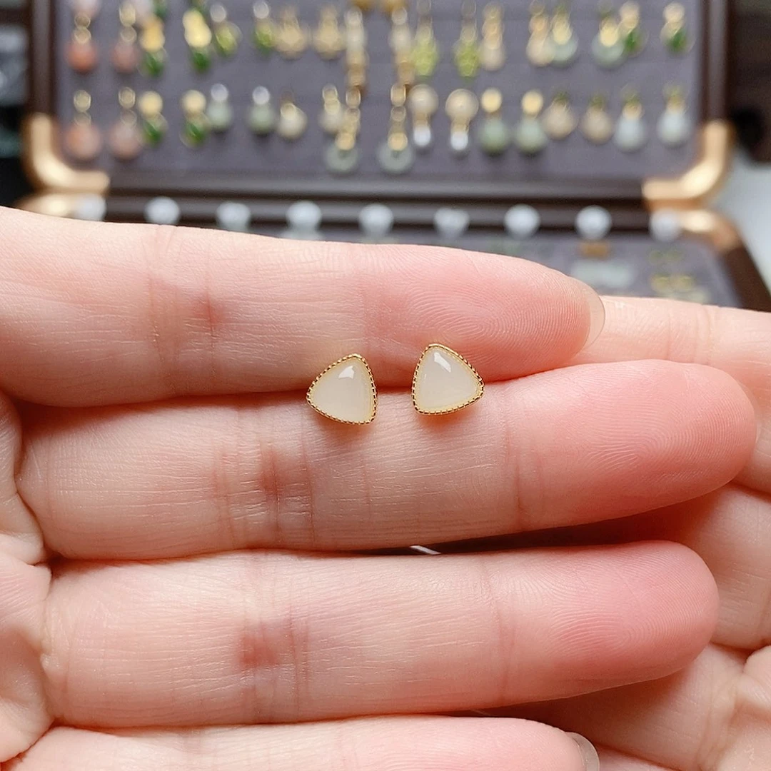 银S925镶嵌和田玉耳饰