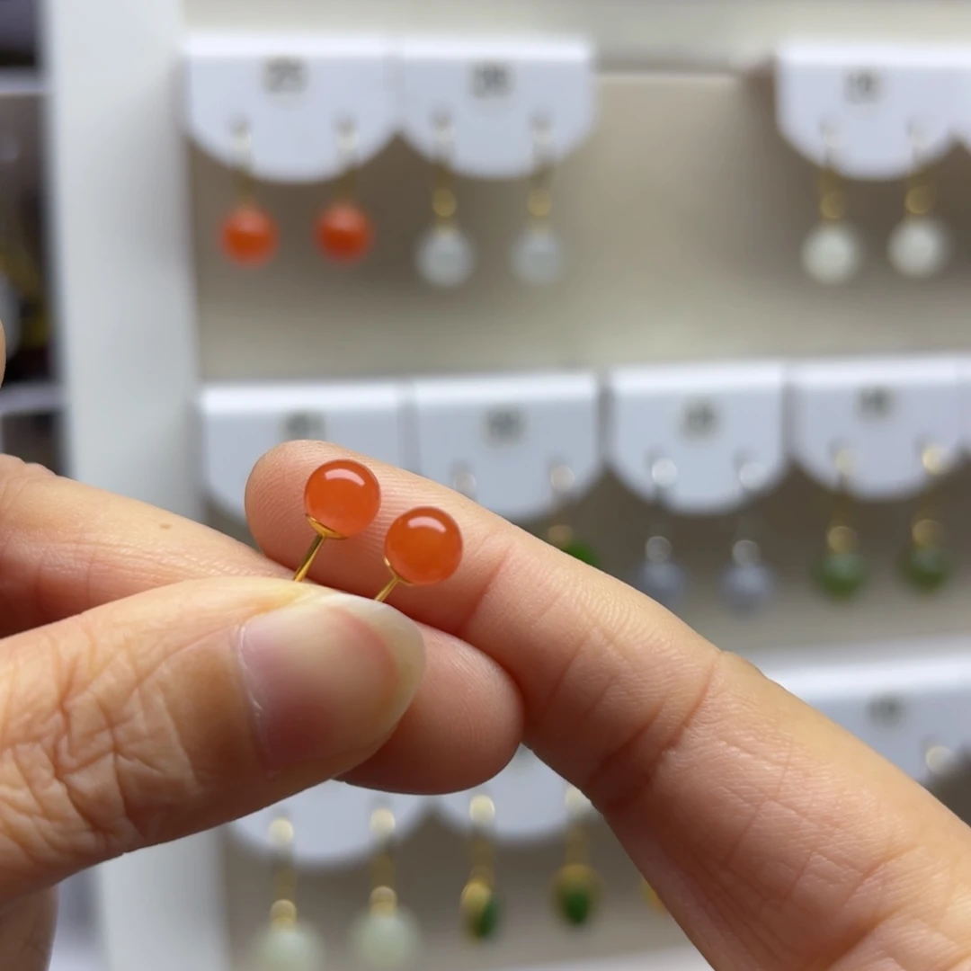 银S925镶嵌南红玛瑙耳饰6m m