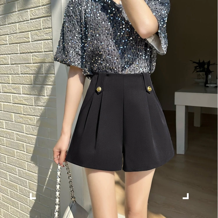 黑色西装短裤女春夏外穿2025新款时尚宽松阔腿高腰显瘦a字休闲裤