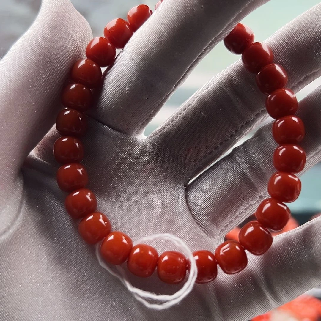 云***朵南红玛瑙未镶嵌手链柿子红卡7老形