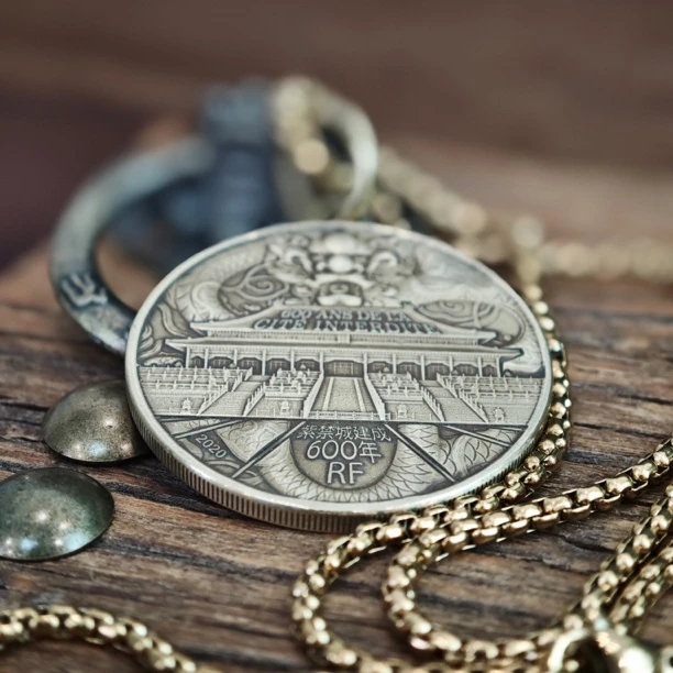 铜合金吊坠 新奇特币风堂法国龙币复古吊坠黄铜硬币项链手工个性