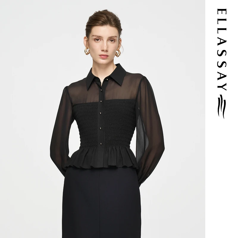 ELLASSAY歌力思2025早秋新款全包腰打揽灯笼袖衬衫女EWD363C00700