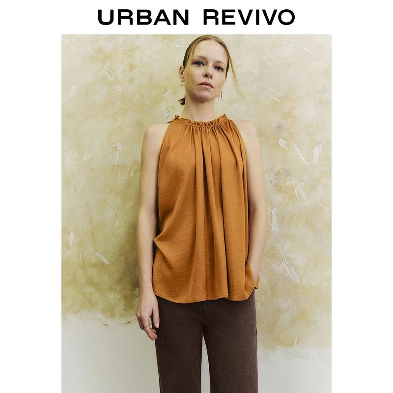 UR2025夏季新款女装波嬉风超宽松木耳边罩衫衬衫UWM250029