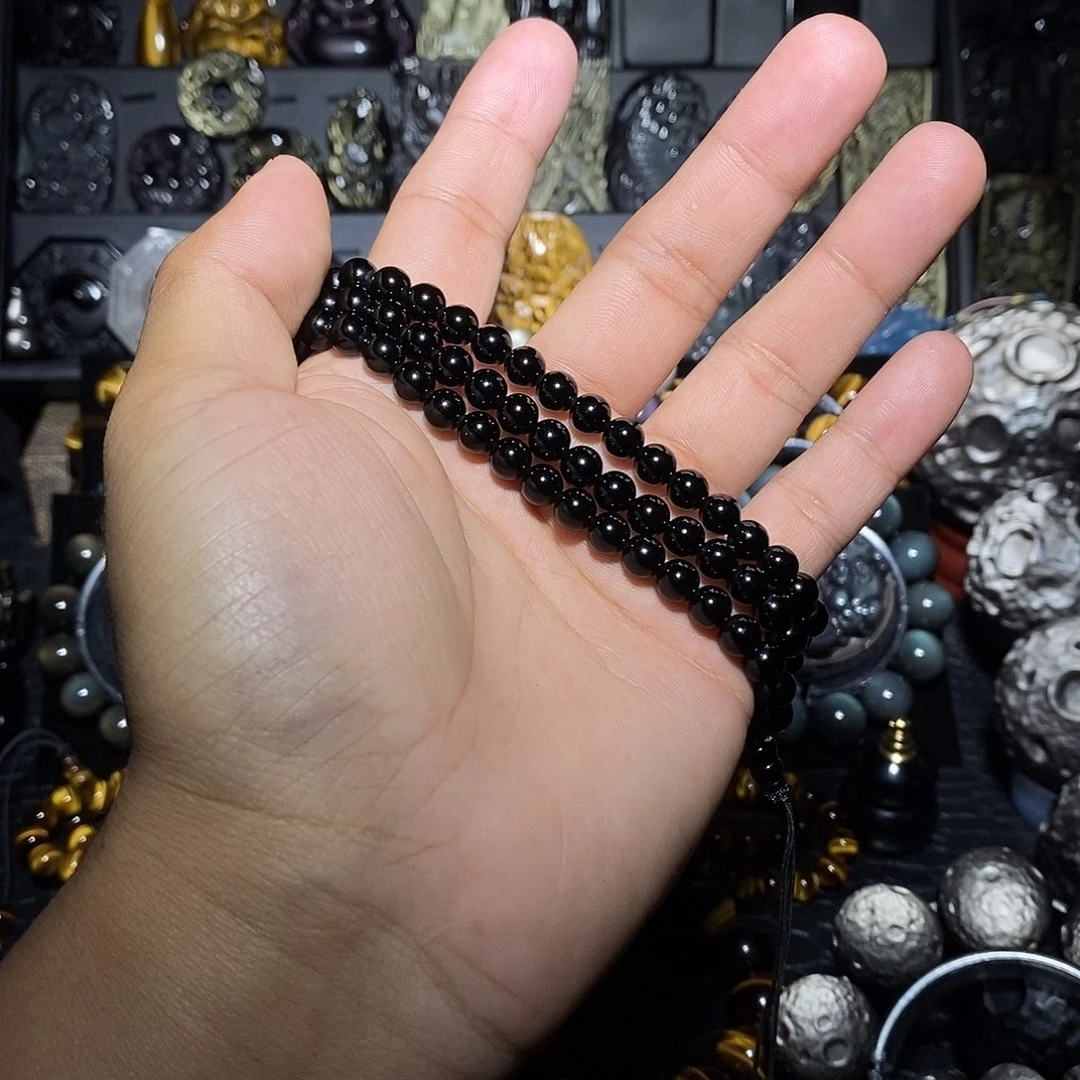 心***)黑曜岩未镶嵌手链