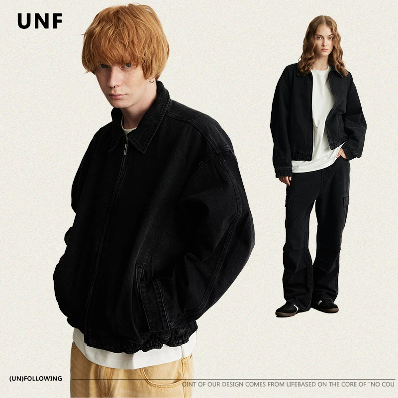 牛仔外套洗水宽男女秋冬Cleanfit短破坏潮牌毛边设计UNF版型新款