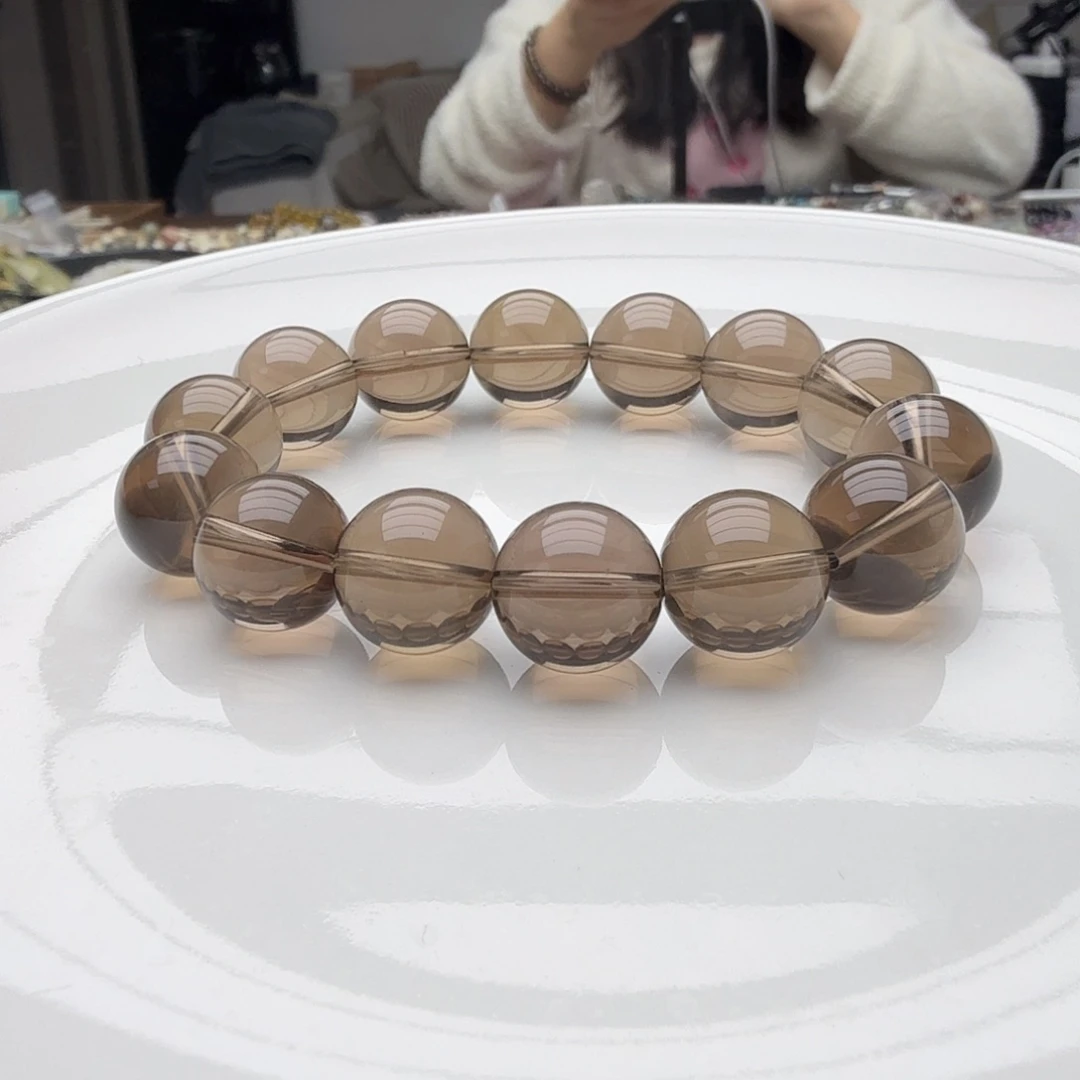 水晶未镶嵌手链全净体茶晶14.3mm