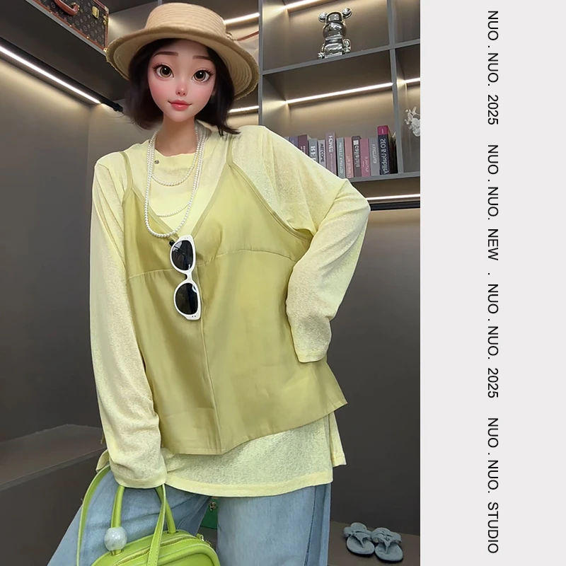 （绿野仙踪）宽松型圆领T恤防晒时尚宽松吊带休闲2件套