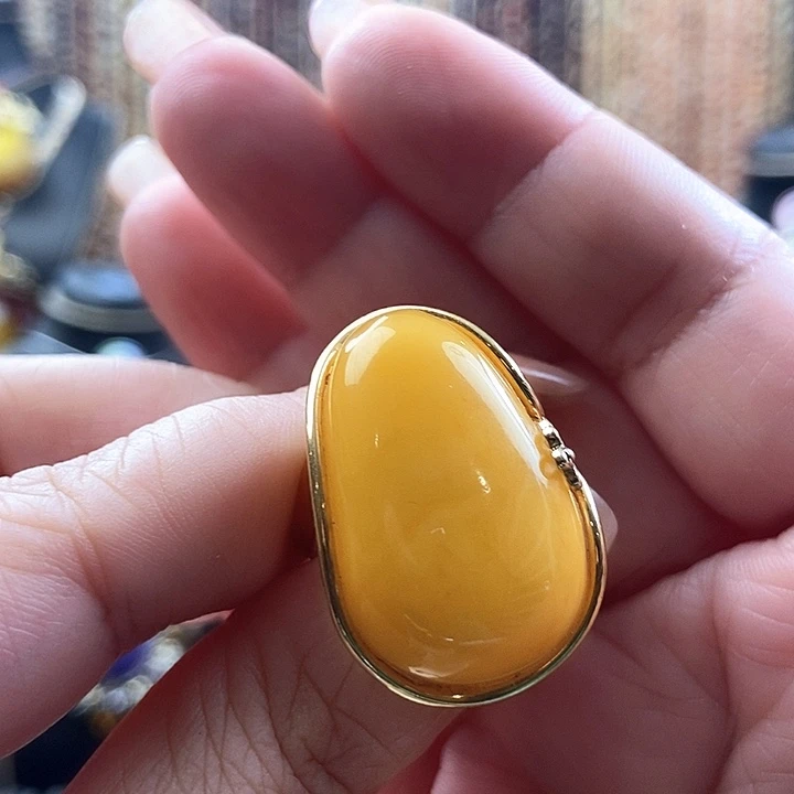 银S925镶嵌琥珀戒指戒指