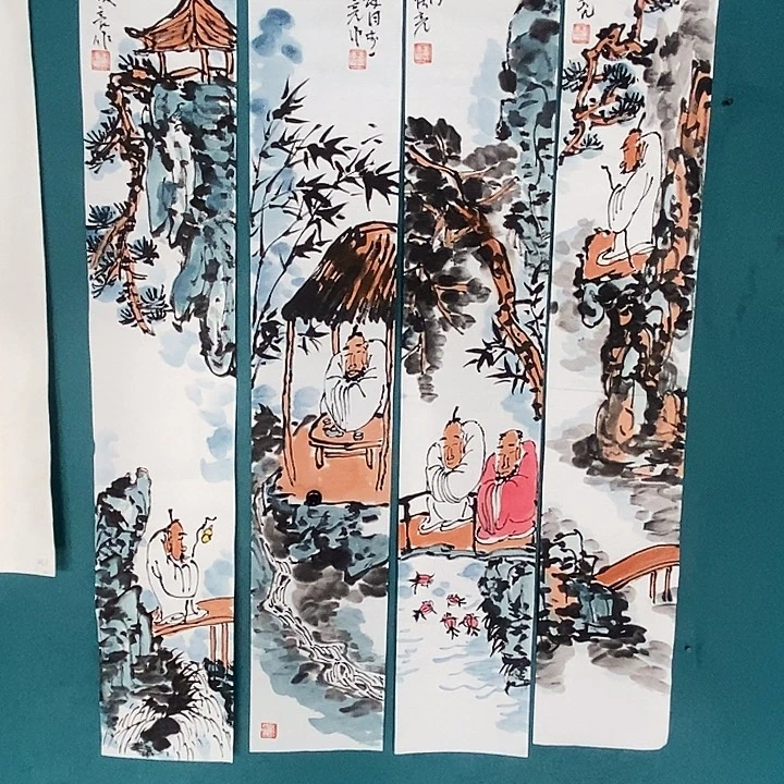 国画王庆亮老师人物四条屏