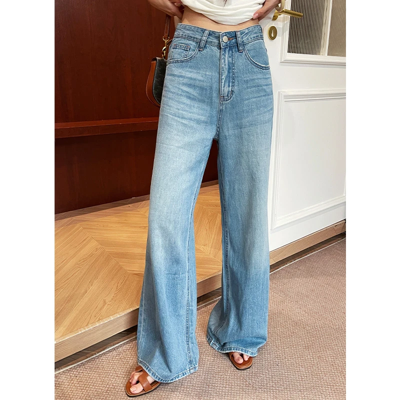 JANGHEMEI【独步】莱赛尔亚麻高腰显瘦阔腿牛仔长裤 H34484M52