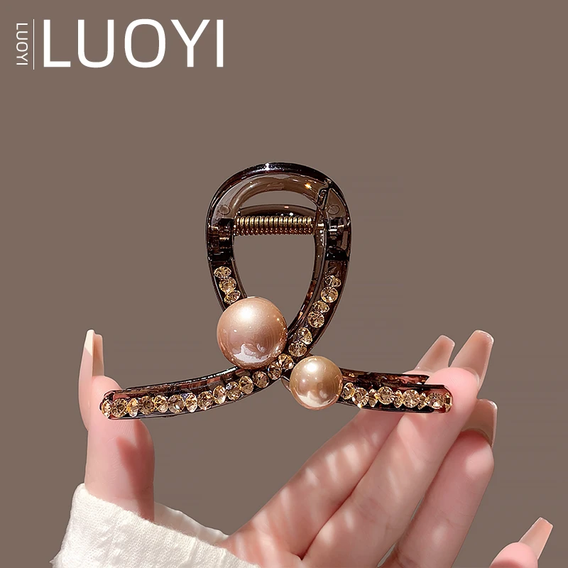 约8厘米轻奢满钻珍珠抓夹后脑勺盘发鲨鱼夹女高级感珍珠抓夹头饰