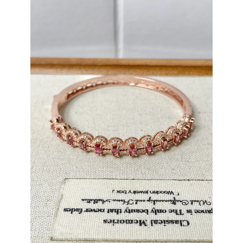 Z709 天然碧玺纯粉色手镯银镶S925银（多样性发其一）