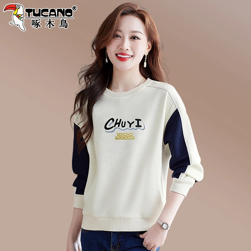 啄木鸟卫衣女款春秋新款春季女装宽松大码时尚薄款休闲上衣