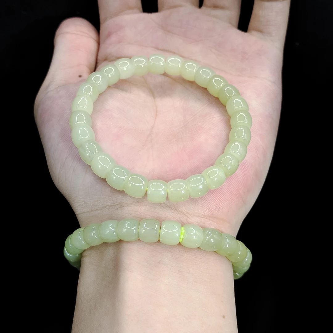 【李想精选】和田玉老型珠单圈手串H24【多样性发其一】约8mm