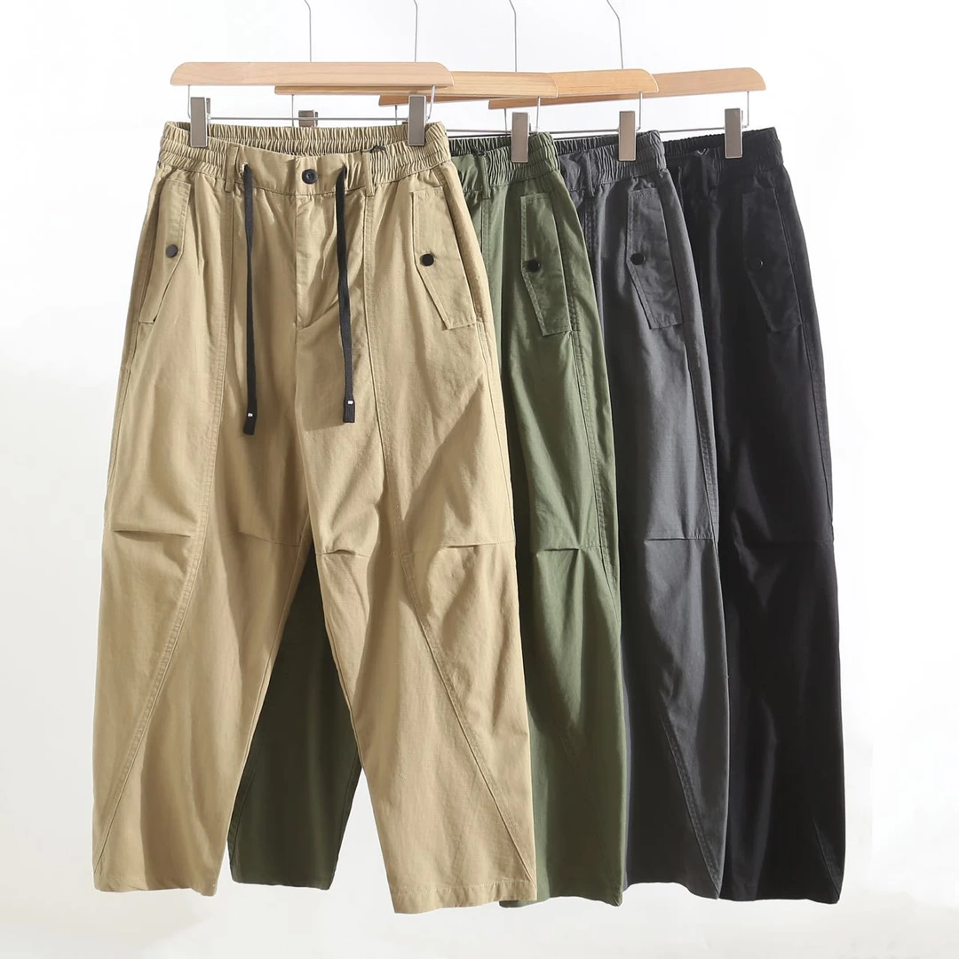 THUG 爆款水洗全棉透气宽松阔腿锥形多袋男士春秋工装休闲裤