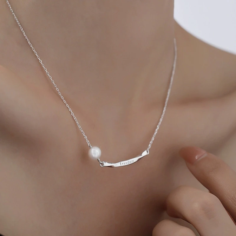 925银耳饰 Y2012休闲复古英文小众设计不规则吊坠项链