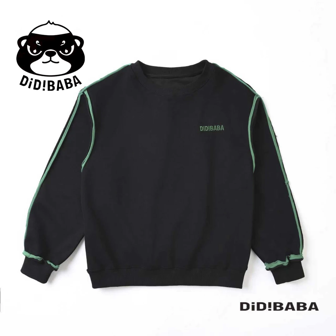 滴滴巴巴  D0012中大童春秋款纯色绿色条纹时尚圆领套头卫衣