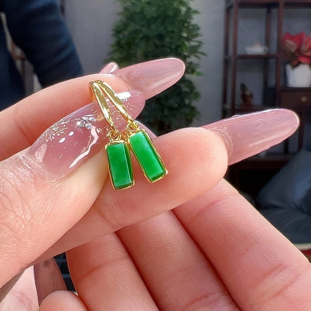 翡翠耳饰银S925镶嵌耳环67