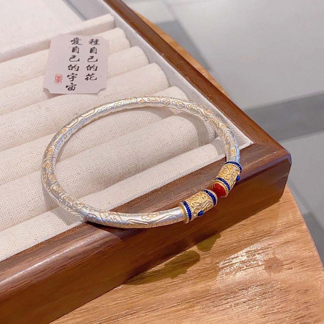 鸿运当头吉言描金开口手镯百搭新中式国风手环送女友情人节礼物