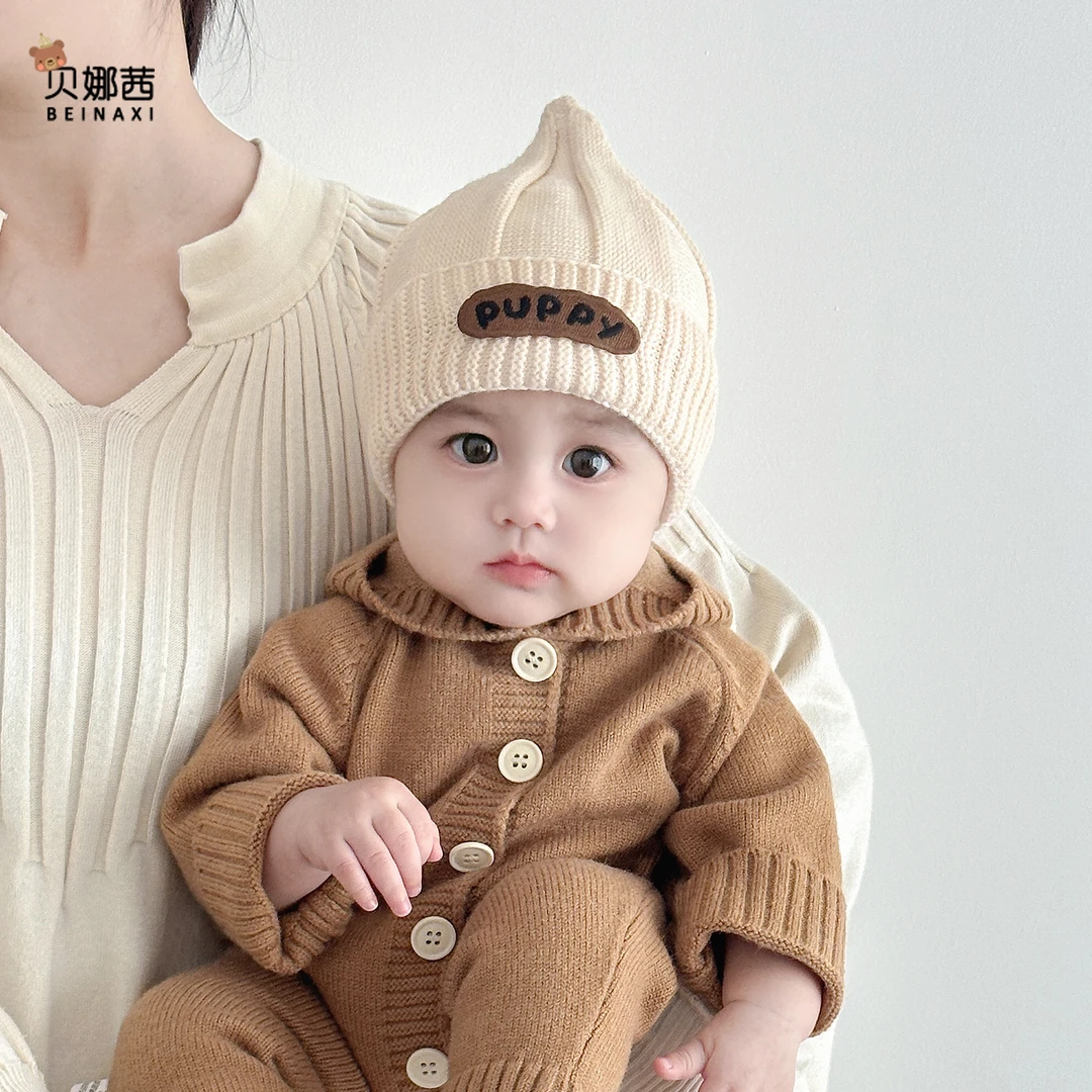 Beinaqian/贝娜茜婴儿帽子秋冬宝宝针织帽婴幼儿小月龄外出毛线帽