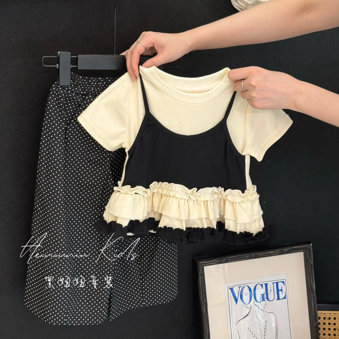 【黑妞妞】女童假两件波点裤套装2025夏季中小童休闲韩版套装jl1062