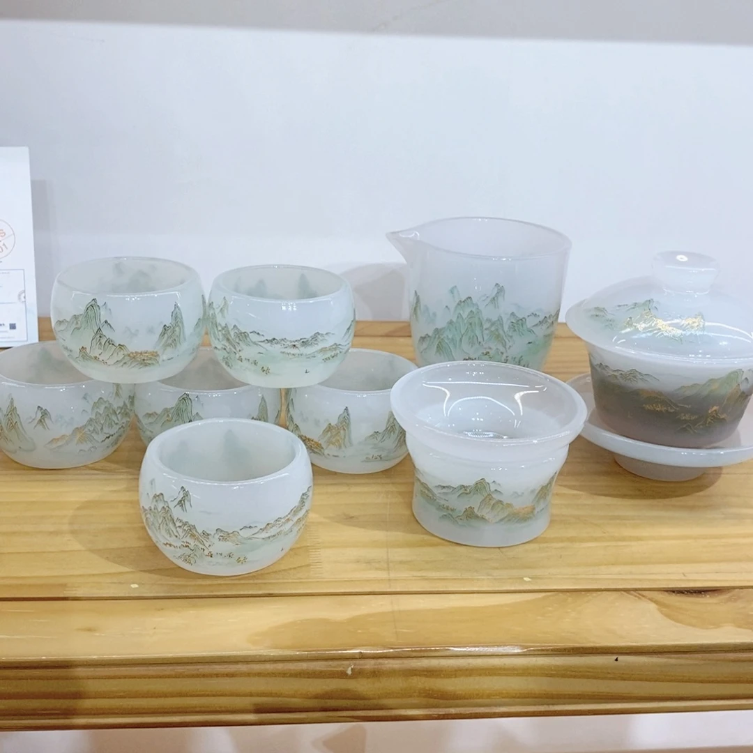 手工艺品琉璃千里江山套装 不带礼盒