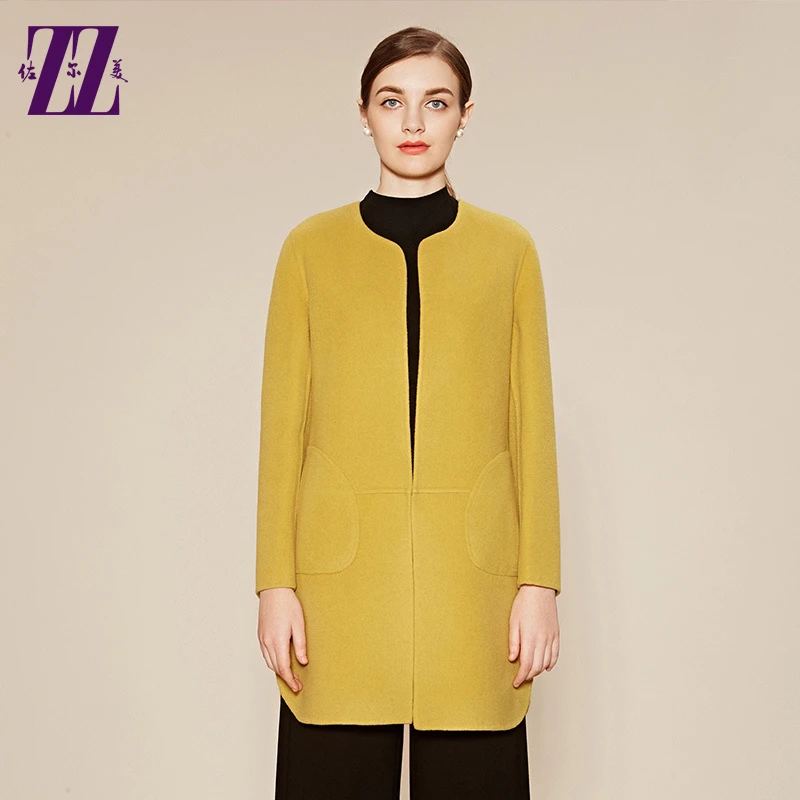 佐尔美新品冬季女装羊毛呢女士大衣纯色上衣外套英伦风E64SM23
